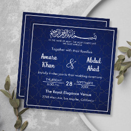 Invitación Boda árabe islámico blanco y azul de la marina