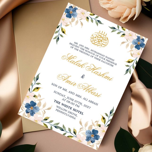 Invitación Boda árabe islámico musulmán floral de oro (Subido por el creador)