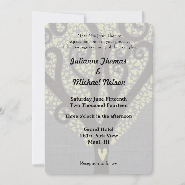 Invitación Boda Árbol de corazones (Anverso)