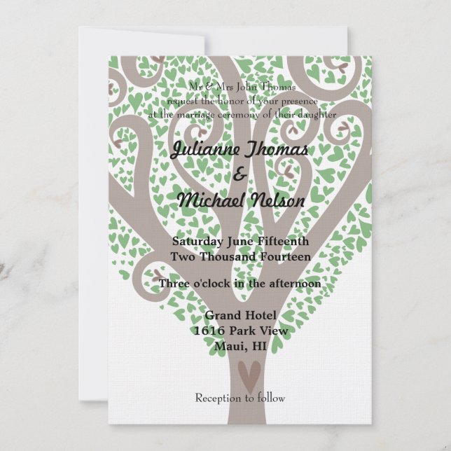 Invitación Boda Árbol de corazones (Anverso)
