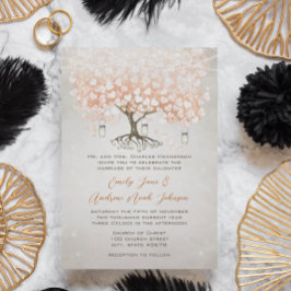 Invitación Boda Árbol de Hoja de Corazón Coral Claro