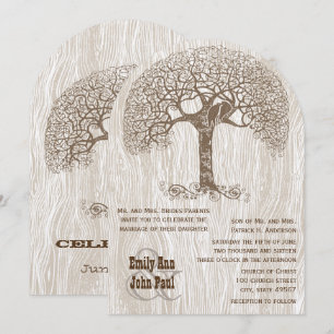Invitación Boda Árbol Marrón Pájaro de Amor Grano de Madera A