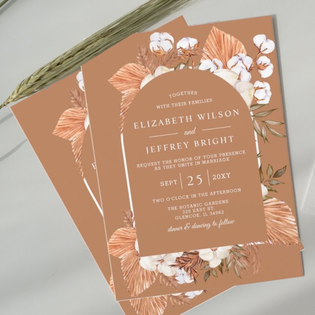 Invitación Boda arcaico de Terracota Rústica Boho Pampas (Subido por el creador)
