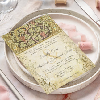 Invitación Boda Arch Art Nouveau Peacock Cranberry Dust