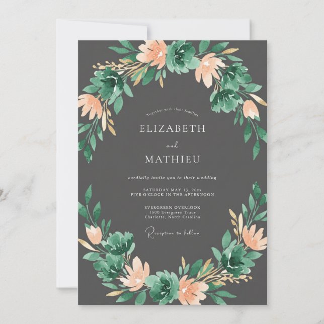 Invitación Boda Arco Botánico de Melocotón Esmeralda (Anverso)