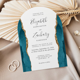 Invitación Boda Arco de Ágata Dorada Teal Moderna