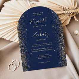 Invitación Boda Arco de Azul Marino Dorado Brillante Moderno