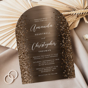Invitación Boda Arco de Brillo de Metal Pulido Glam Bronce