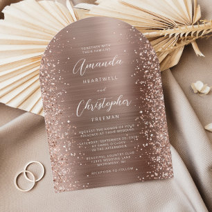 Invitación Boda Arco de Brillo de Metal Pulido Glam Rosa Dora