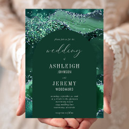 Invitación Boda Arco de Brillo Verde Esmeralda