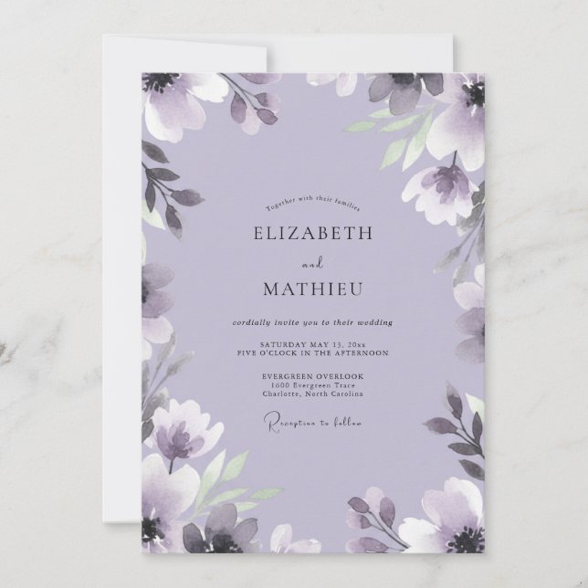 Invitación Boda Arco de Flor de Lavanda Delicada (Anverso)