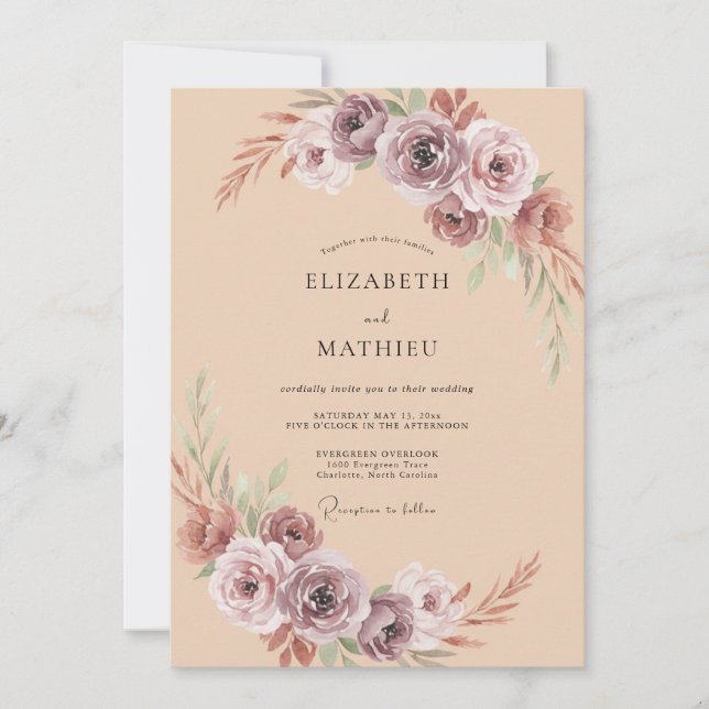 Invitación Boda Arco de Flor de Malva (Anverso)