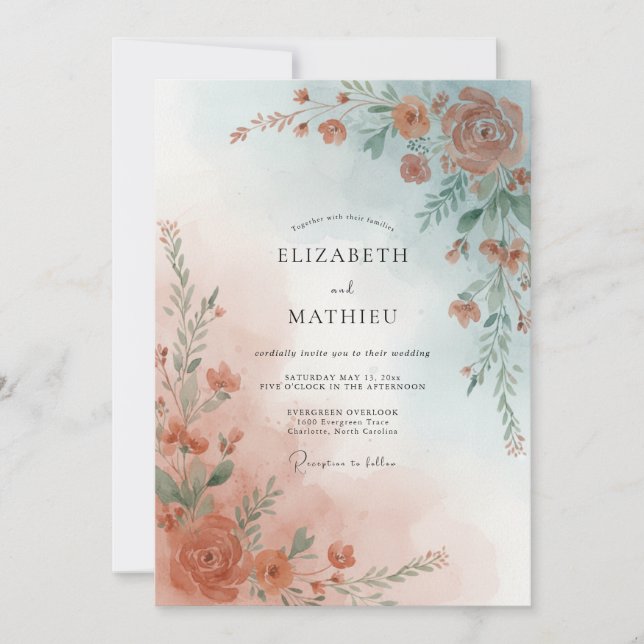 Invitación Boda Arco de Flor de Terracota (Anverso)