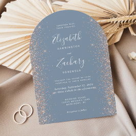 Invitación Boda Arco de Glitter Moderno Dusty Blue Melocotón