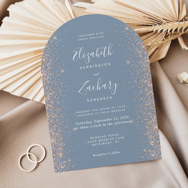 Invitación Boda Arco de Glitter Moderno Dusty Blue Melocotón (Subido por el creador)