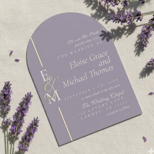 Invitación Boda Arco de Lavanda con Letra de Monograma Modern