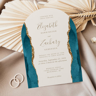Invitación Boda Arco de Marfil Ágata Turquesa Dorado Moderno