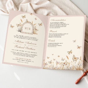 Invitación Boda Arco de Mariposa de Flor Silvestre de Crema R