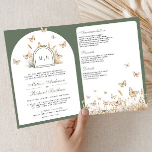 Invitación Boda Arco de Mariposa Flor Silvestre Beige Verde S