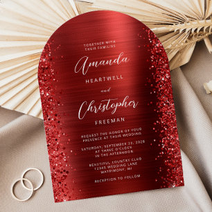 Invitación Boda Arco de Metal Cepillado Glam Rojo