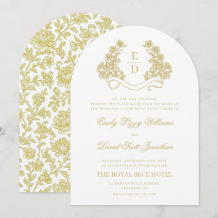 Invitación Boda Arco de Monograma Dorado y Blanco Patrimonio