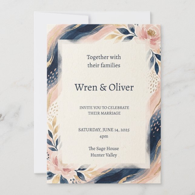 Invitación Boda Arco de Navy Blush (Anverso)