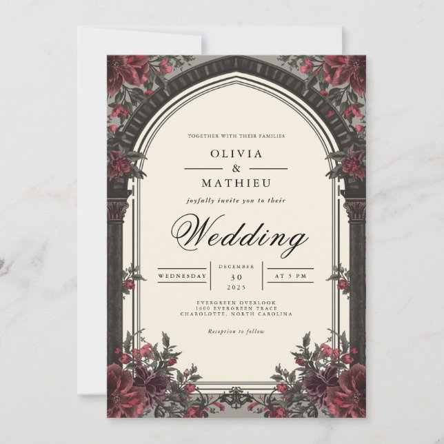 Invitación Boda Arco de Rosa Carmesí (Anverso)