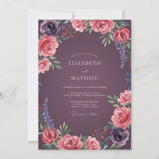 Invitación Boda Arco de Rosa Ciruela (Anverso)