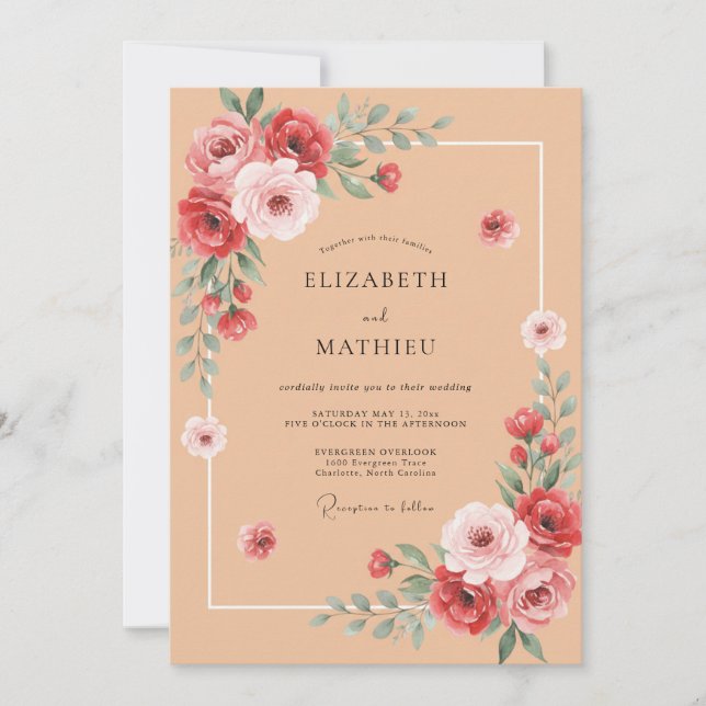 Invitación Boda Arco de Rosa Coral (Anverso)