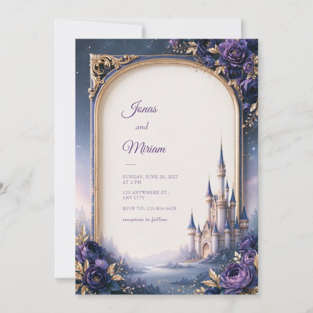 Invitación Boda Arco del Castillo Rosa Violeta de Medianoche (Anverso)
