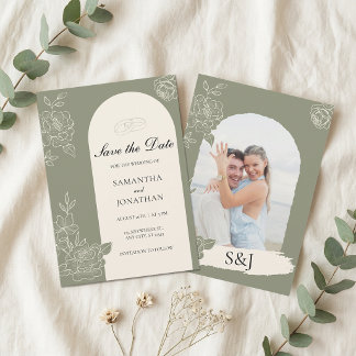 Invitación Boda Arco Floral Verde Salvia Save the Date