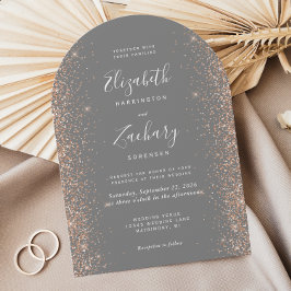 Invitación Boda Arco Glitter Gris Moderno Melocotón