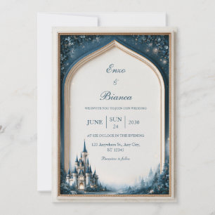 Invitación Boda Arco Gótico Castillo Turquesa Medianoche