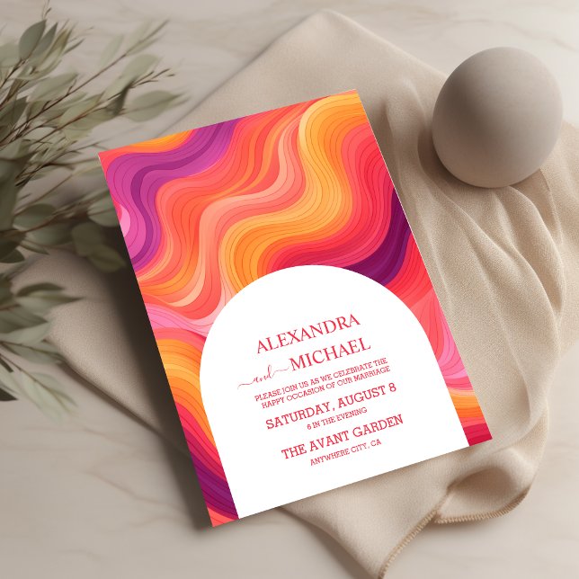 Invitación Boda Arco Groovy Retro Rosa y Naranja (Subido por el creador)