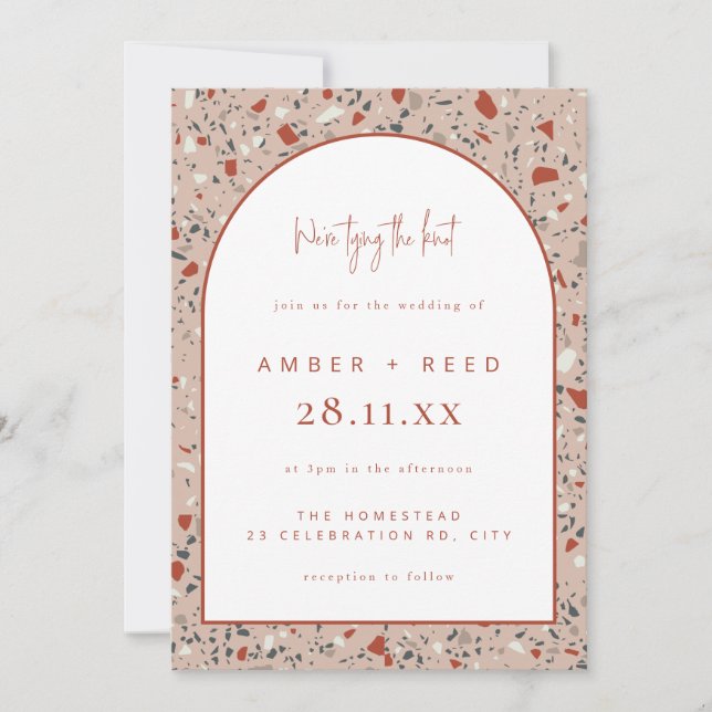 Invitación Boda Arco Moderno Terracota Rubor Terrazzo (Anverso)