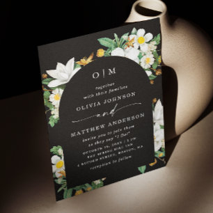 Invitación Boda Arco Negro. Flor de Bloom Elegante + Código Q