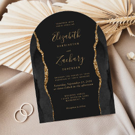 Invitación Boda Arco Oscuro de Ágata Dorada Negra Moderna