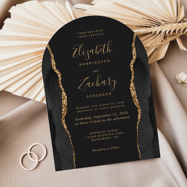Invitación Boda Arco Oscuro de Ágata Dorada Negra Moderna (Subido por el creador)