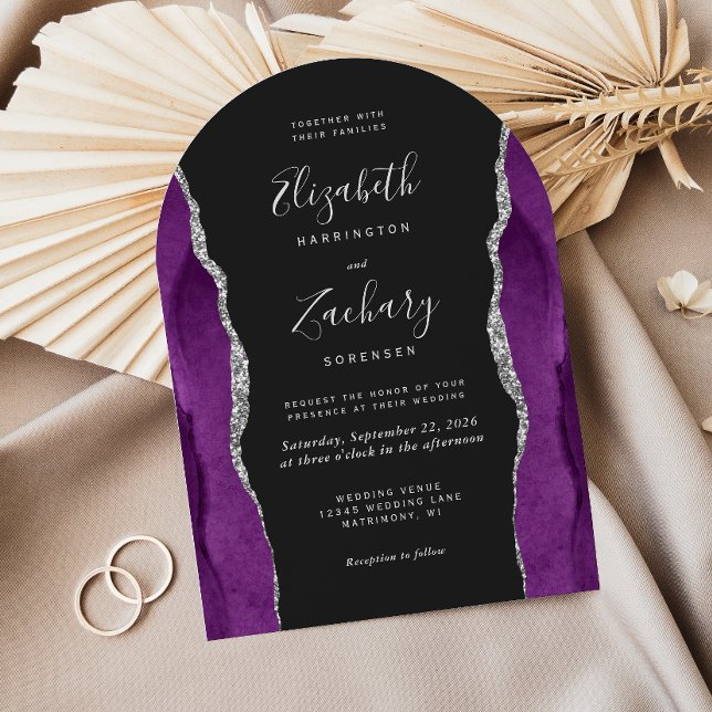 Invitación Boda Arco Oscuro de Ágata Plateada Morada Moderna (Subido por el creador)