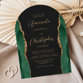 Invitación Boda Arco Oscuro Escritura Ágata Dorada Verde Esme