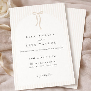 Invitación Boda Arco Rayado Beige Minimalista Moderna