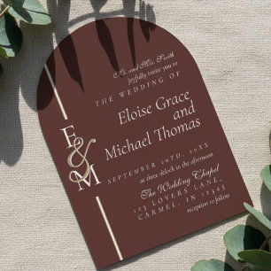 Invitación Boda Arco Rojo Profundo Escritura Monograma Modern