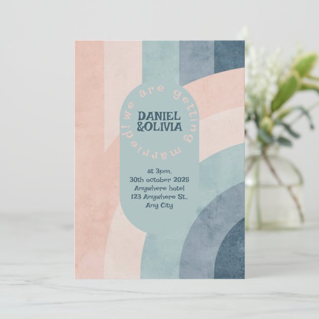 Invitación Boda arcoiris de los años 70 (Anverso de pie)