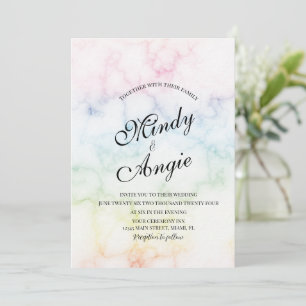 Invitación Boda arcoíris de mármol guion gay