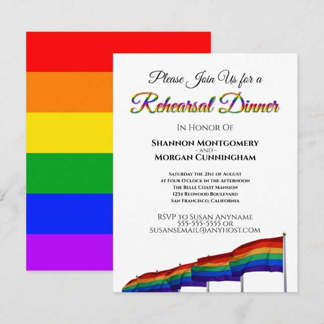 Invitación Boda arcoiris de orgullo gay para la cena (Anverso / Reverso)