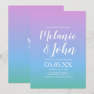 Invitación Boda Arcoíris Tono Ombre Suave Morado Azul Verde