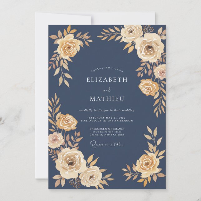 Invitación Boda aristocrática de noche azul marino (Anverso)