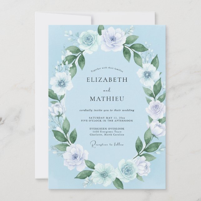 Invitación Boda armónica de cielo azul en primavera (Anverso)