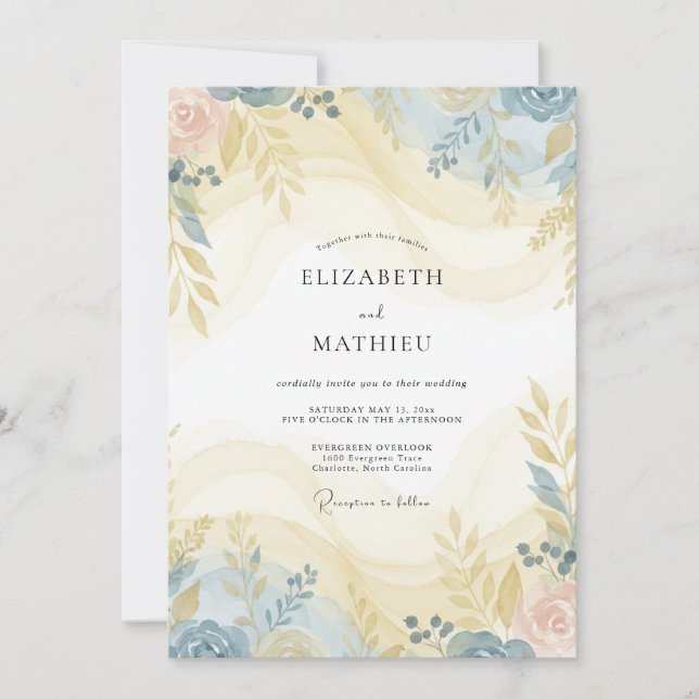 Invitación Boda armónica de primavera azul pálido (Anverso)