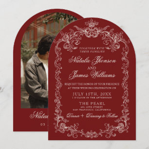 Invitación Boda arqueada de dinero antiguo de Borgoña vintage
